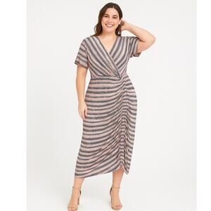 Lane Bryant Plus Size Striped Jersey Knit Midi Dress 16 | Mauve Wine Black Gray